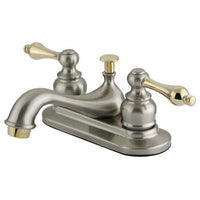 Thumbnail for Kingston Brass GKB609AL Water Saving Restoration Centerset Lavatory Faucet with Lever Handles, Satin Nickel with Polished Brass Trim Bathroom Faucet Kingston Brass 