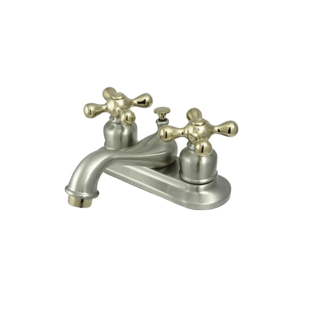 Kingston Brass GKB609AX Water Saving Restoration Centerset Lavatory Faucet with Cross Handles, Satin Nickel with Polished Brass Trim Bathroom Faucet Kingston Brass 