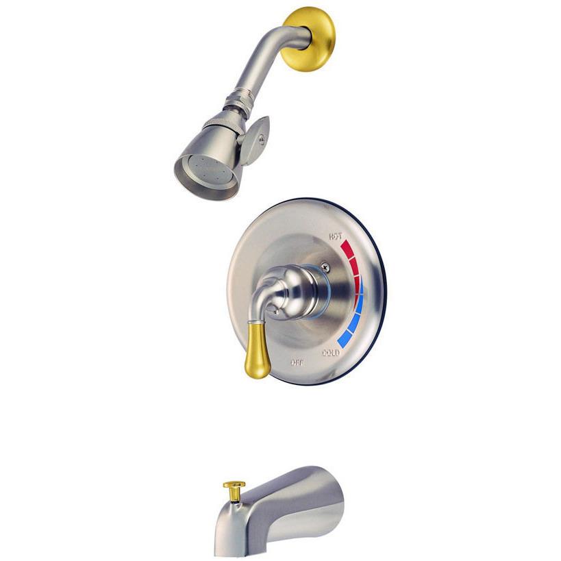 Kingston Brass Magellan Tub and Shower Faucet with Showerhead, Satin Nickel with Polished Brass Tub Shower Sets Kingston Brass 