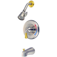 Thumbnail for Kingston Brass Magellan Tub and Shower Faucet with Showerhead, Satin Nickel with Polished Brass Tub Shower Sets Kingston Brass 