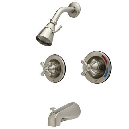 Kingston Brass GKB668AX Water Saving Vintage Tub & Shower Faucet with Pressure Balanced Valve, Satin Nickel Tub Shower Sets Kingston Brass 