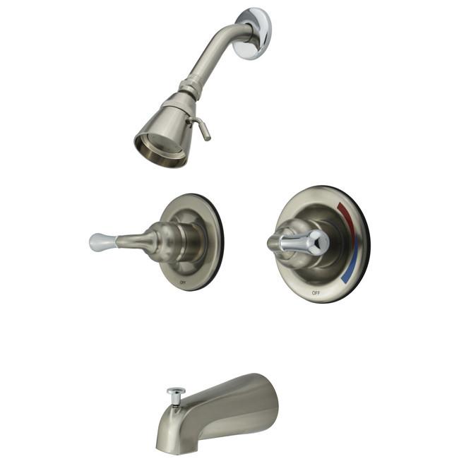 Kingston Brass GKB677 Water Saving Magellan Tub & Shower Faucet with Pressure Balanced Valve, Satin Nickel with Chrome Trim Tub Shower Sets Kingston Brass 
