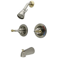 Thumbnail for Kingston Brass Magellan Tub & Shower Faucet with Pressure Balanced Valve, Satin Nickel with Polished Brass Trim Tub Shower Sets Kingston Brass 