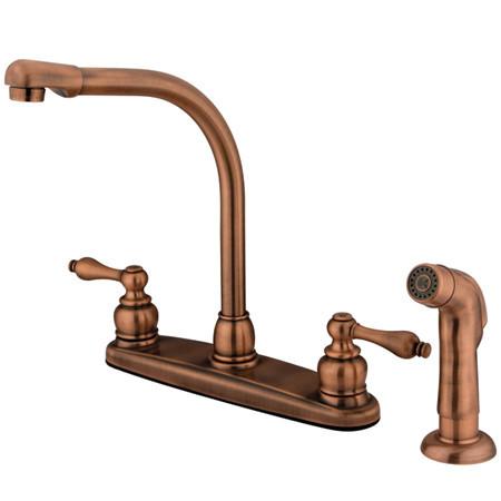 Kingston Brass Victorian High Arch with Lever Handles and Sprayer, Antique Copper Kitchen Faucet Kingston Brass 