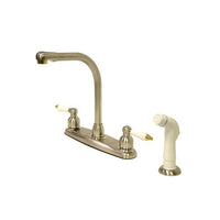 Thumbnail for Kingston Brass Victorian High Arch with Oak & Porcelain Lever Handles, Satin Nickel with Polished Brass Kitchen Faucet Kingston Brass 
