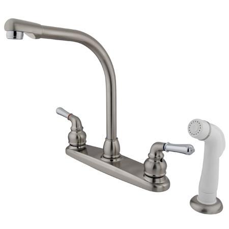 Kingston Brass Magellan Centerset with White Side Sprayer, Satin Nickel with Chrome Kitchen Faucet Kingston Brass 