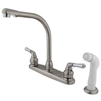 Thumbnail for Kingston Brass Magellan Centerset with White Side Sprayer, Satin Nickel with Chrome Kitchen Faucet Kingston Brass 
