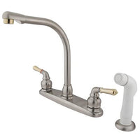 Thumbnail for Kingston Brass Magellan Centerset Kitchen Faucet with White Side Sprayer, Satin Nickel with Polished Brass Kitchen Faucet Kingston Brass 