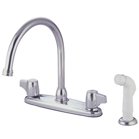 Kingston Brass GKB722 Water Saving Franklin Centerset Kitchen Faucet with Canopy Handles and Side Sprayer, Chrome Kitchen Faucet Kingston Brass 