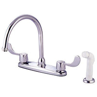 Thumbnail for Kingston Brass GKB782 Water Saving Vista Centerset Kitchen Faucet with Blade Handles and Side Sprayer, Chrome Kitchen Faucet Kingston Brass 