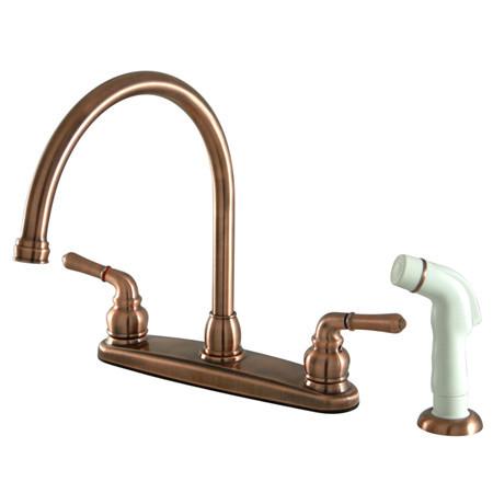 Kingston Brass Magellan Centerset Kitchen Faucet with White Sprayer, Antique Copper Kitchen Faucet Kingston Brass 