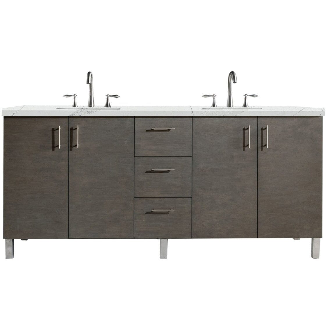 James Martin Metropolitan 72" Double Vanity Vanity James Martin Silver Oak w/ 3 CM Ethereal Noctis Quartz Top 
