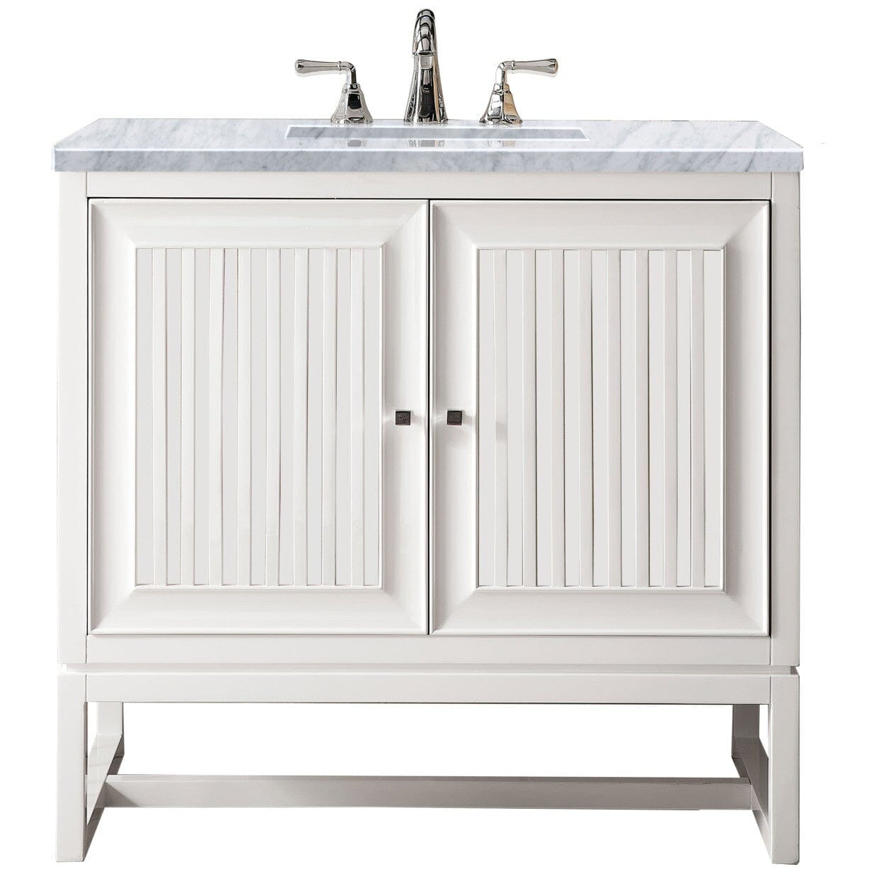 James Martin Athens 36" Single Vanity Vanity James Martin Glossy White w/ 3 CM Carrara White Top 