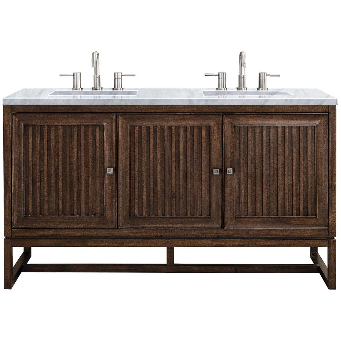 James Martin Athens 60" Double Vanity Vanity James Martin Mid Century Acacia w/ 3 CM Carrara White Top 