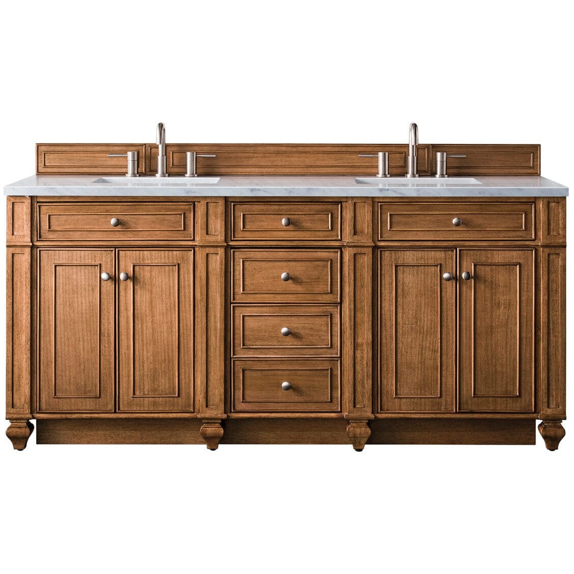 James Martin Bristol 72" Double Vanity Vanity James Martin Saddle Brown w/ 3 CM Carrara Marble Top 