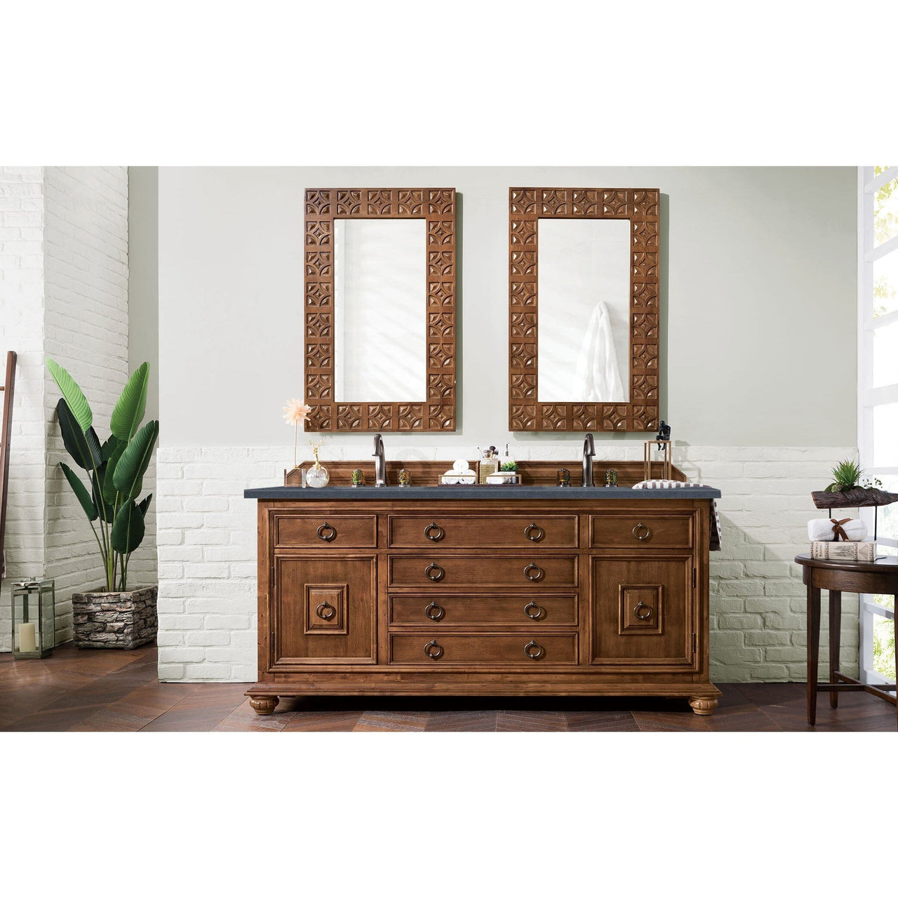 James Martin Mykonos 72" Double Vanity Vanity James Martin Cinnamon w/ 3 CM Charcoal Soapstone Quartz Top 