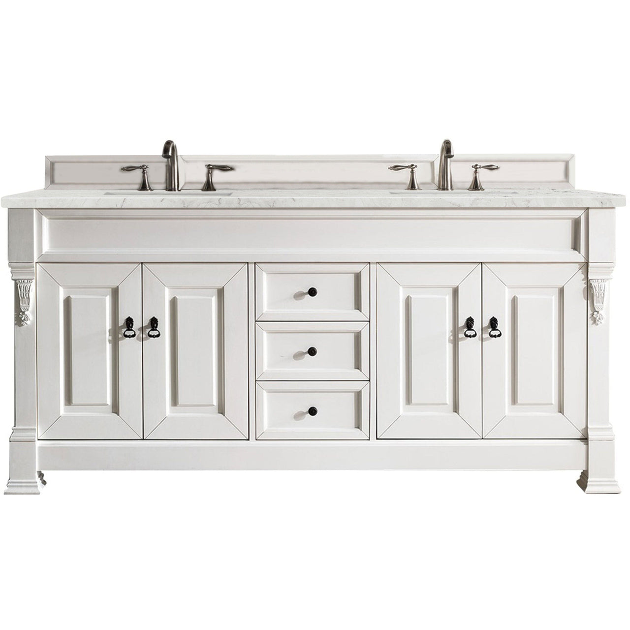 James Martin Brookfield 72" Double Vanity Vanities James Martin Bright White w/ 3 CM Eternal Jasmine Pearl Quartz Top 