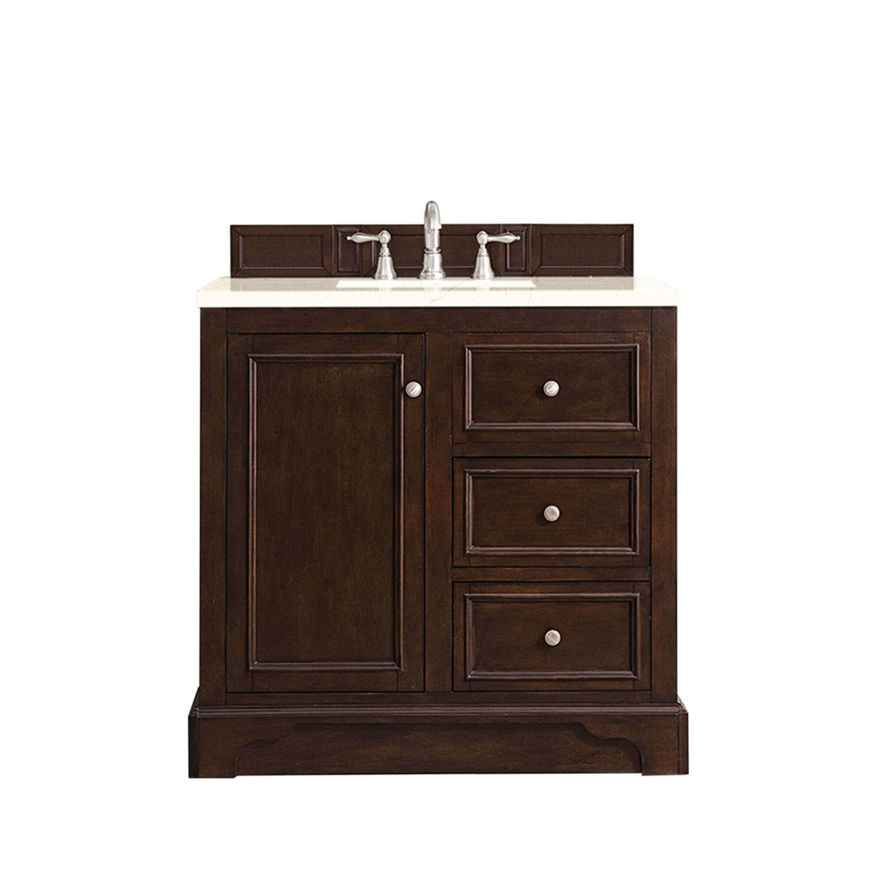 James Martin De Soto 36" Single Vanity Vanity James Martin Burnished Mahogany w/ 3 CM Eternal Marfil Quartz Top 