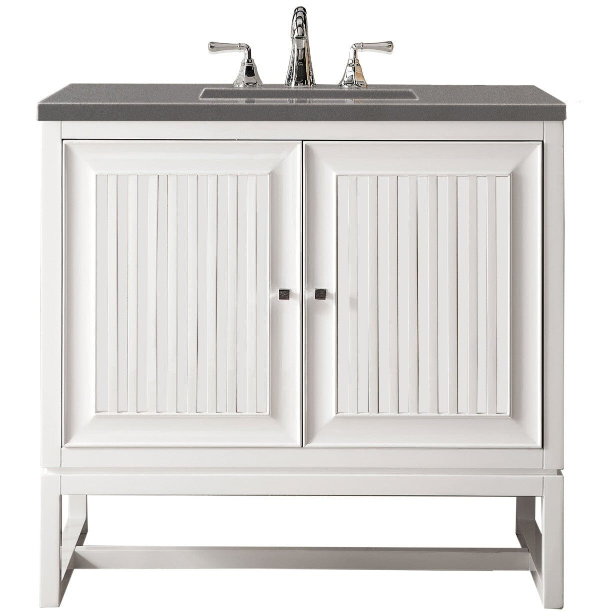 James Martin Athens 36" Single Vanity Vanity James Martin Glossy White w/ 3 CM Grey Expo Quartz Top 