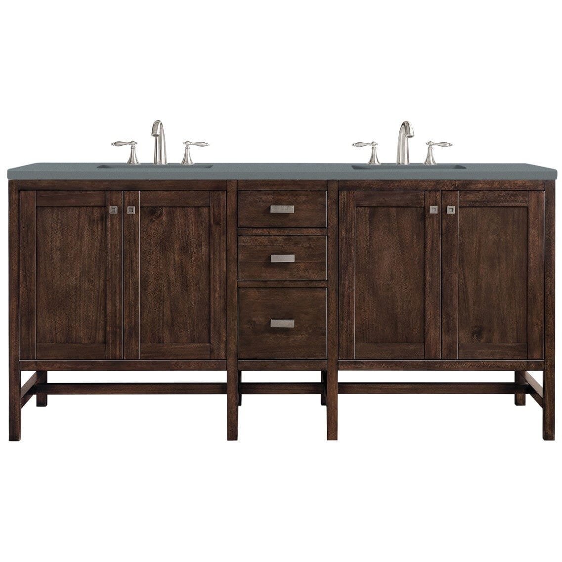James Martin Addison 72" Double Vanity Vanity James Martin Mid Century Acacia w/ 3 CM Cala Blue Quartz Top 