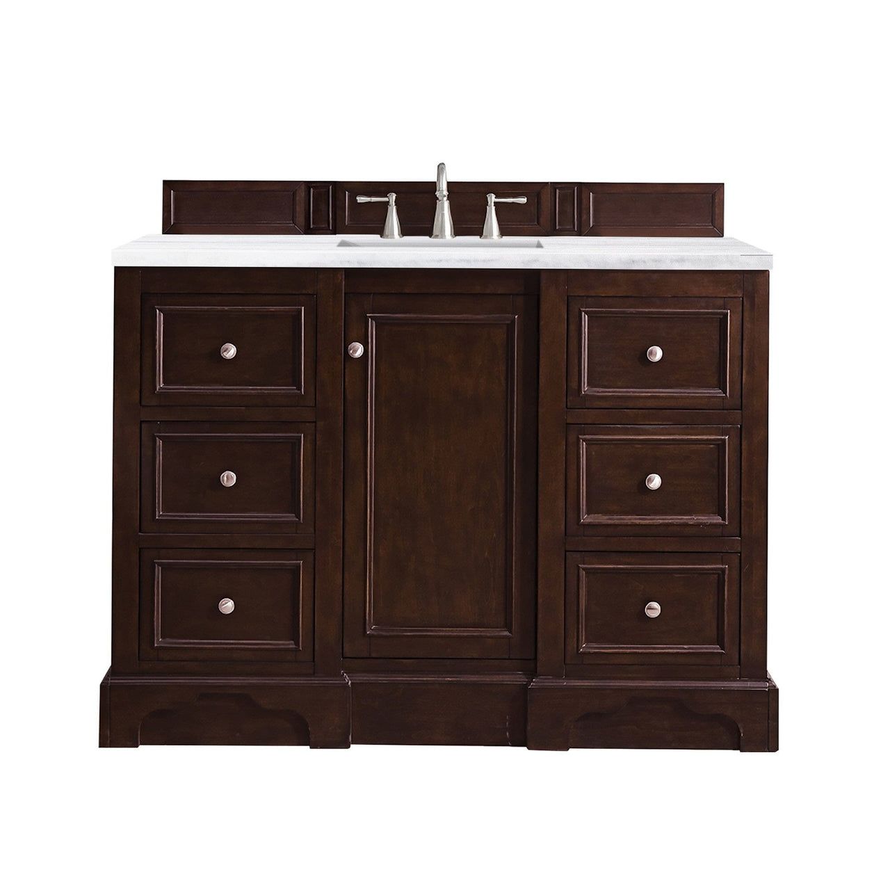 James Martin De Soto 48" Single Vanity Vanity James Martin Burnished Mahogany w/ 3 CM Arctic Fall Solid Surface Top 