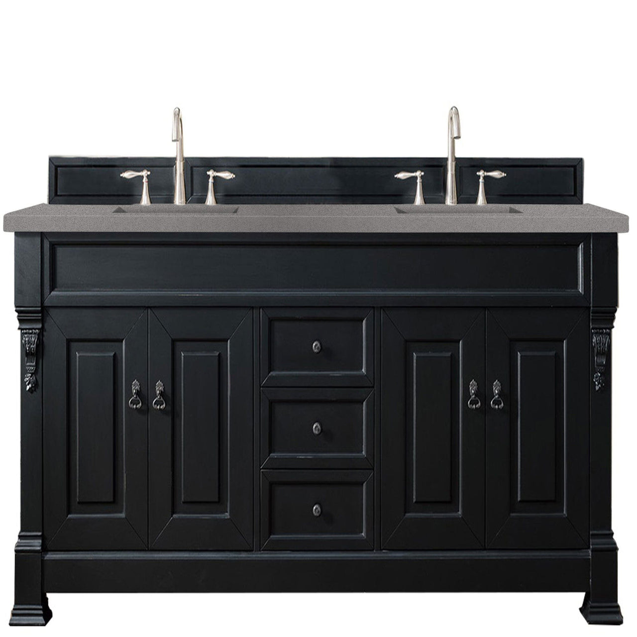 James Martin Brookfield 72" Double Vanity Vanities James Martin Antique Black w/ 3 CM Grey Expo Quartz Top 
