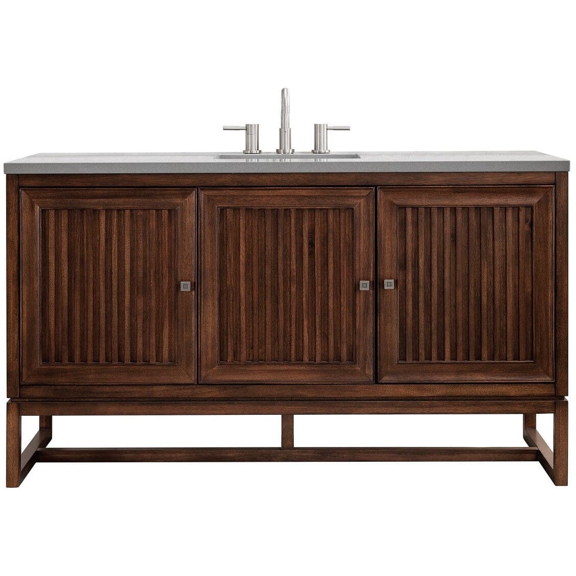 James Martin Athens 60" Single Vanity Vanity James Martin Mid Century Acacia w/ 3 CM Grey Expo Quartz Top 