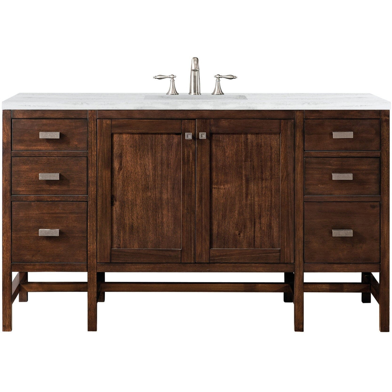 James Martin Addison 60" Single Vanity Vanity James Martin Mid Century Acacia w/ 3 CM Arctic Fall Solid Surface Countertop 