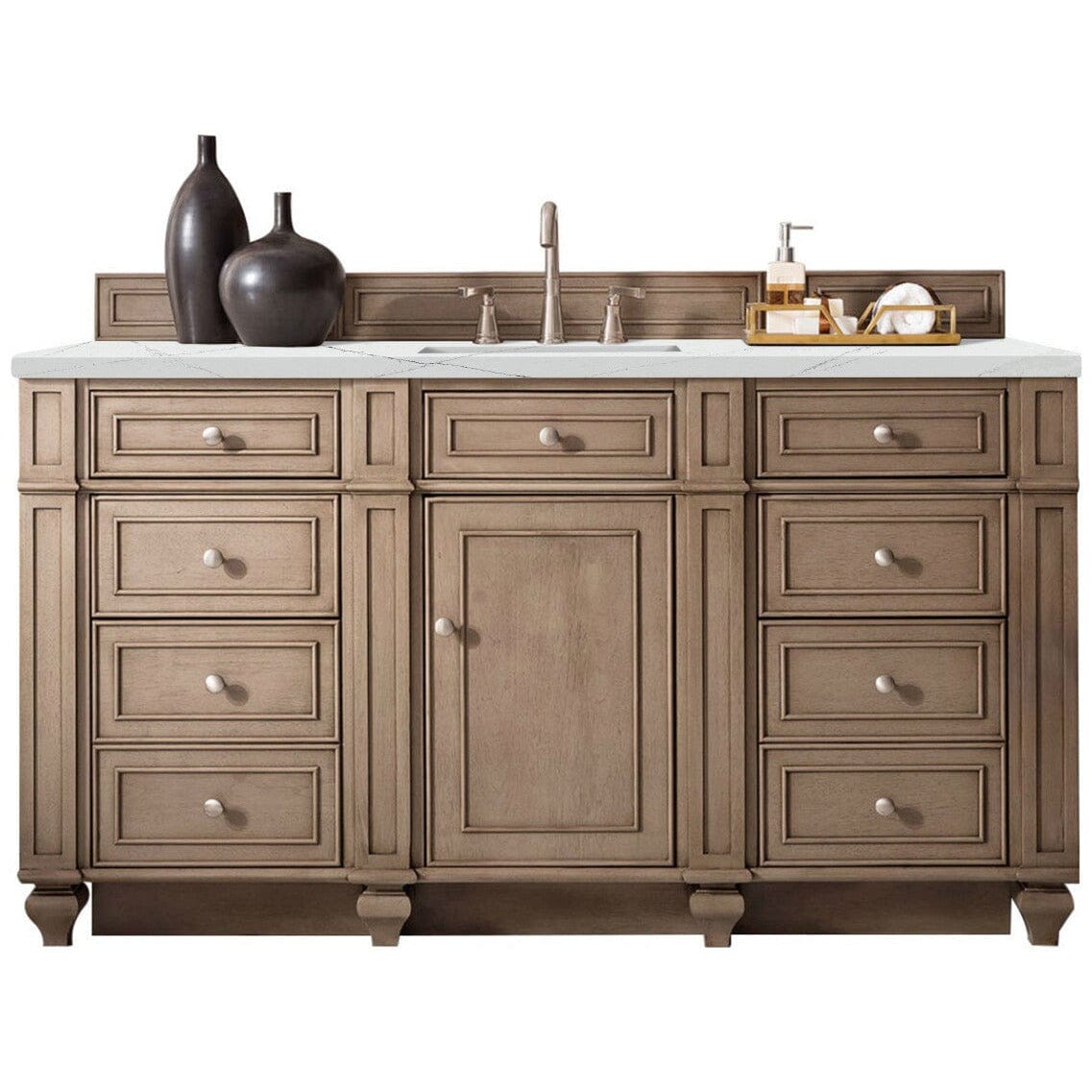 James Martin Bristol 60" Single Vanity Vanity James Martin Whitewashed Walnut w/ 3 CM Ethereal Noctis Quartz Top 