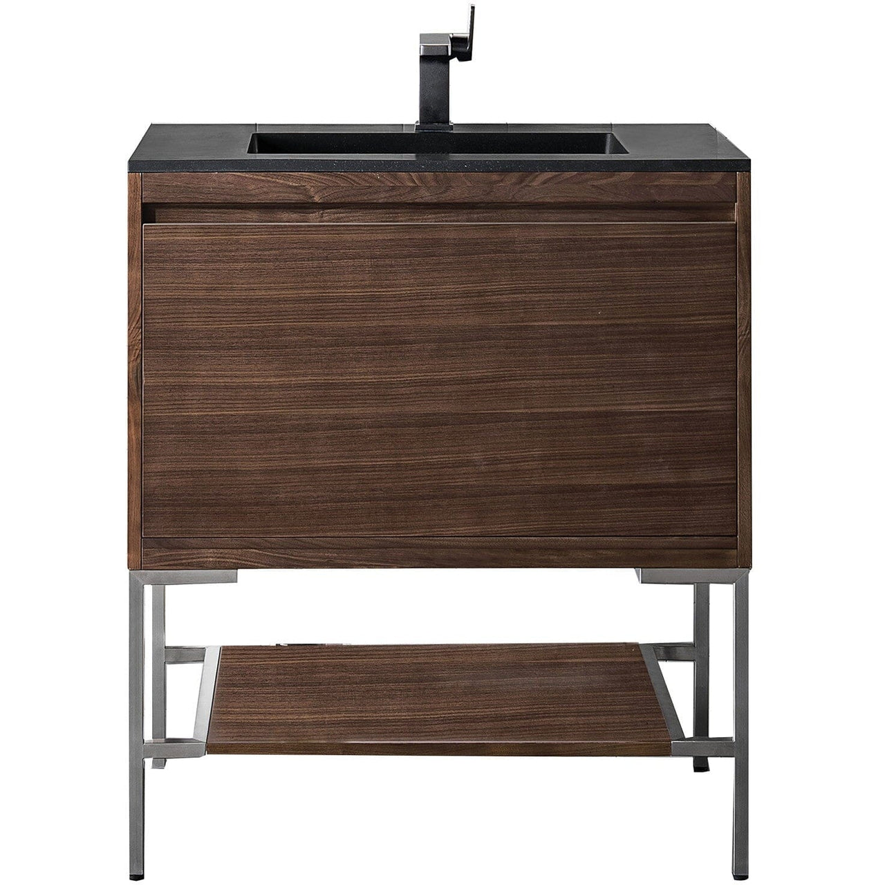 James Martin Milan 31.5" Single Vanity with Base Vanity James Martin Mid Century Walnut - Brushed Nickel w/Charcoal Black Composite Top 