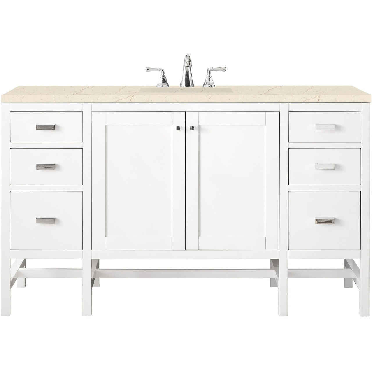 James Martin Addison 60" Single Vanity Vanity James Martin Glossy White w/ 3 CM Eternal Marfil Top 