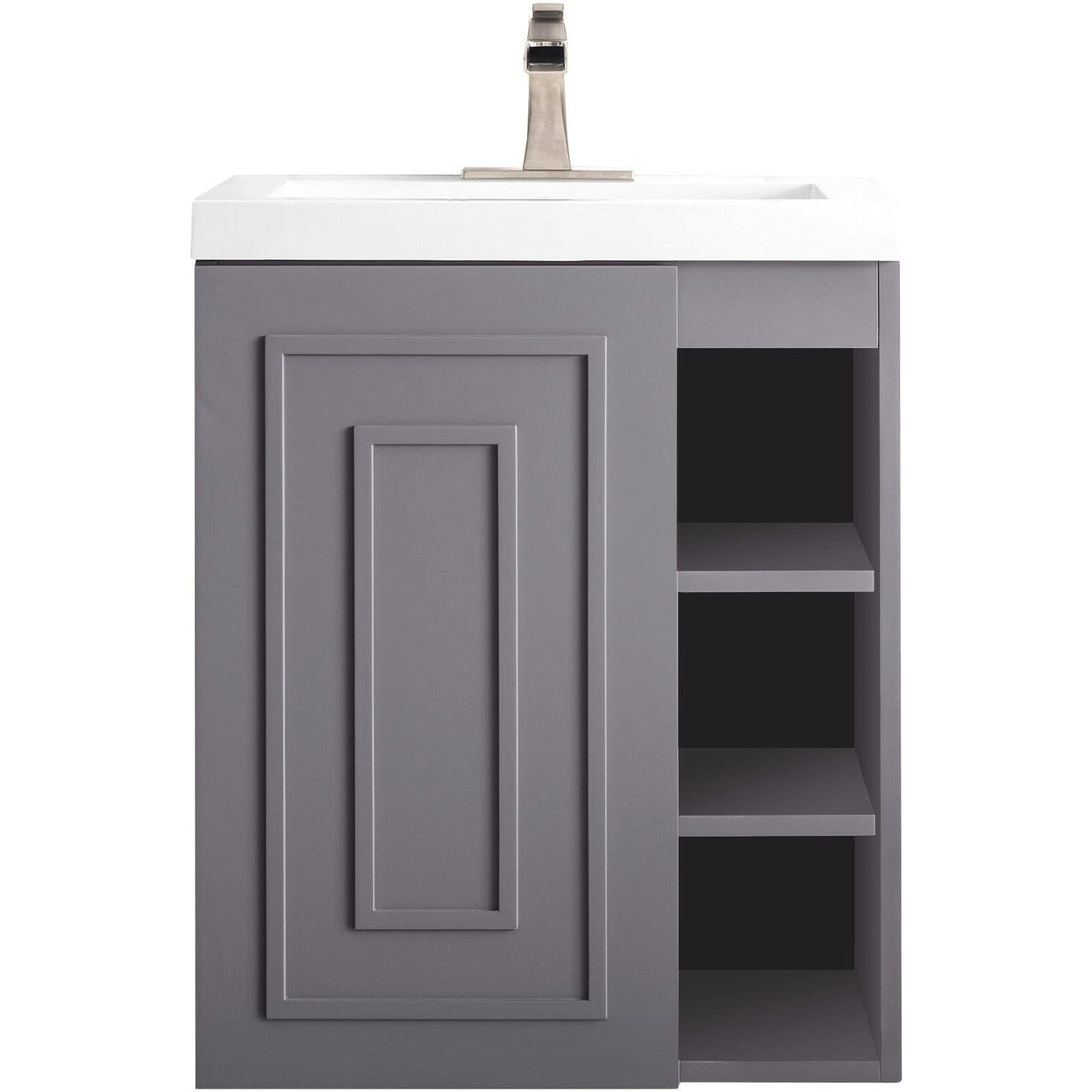 James Martin Alicante' 24" Single Vanity Cabinet Vanity James Martin Grey Smoke w/ White Glossy Composite Countertop 