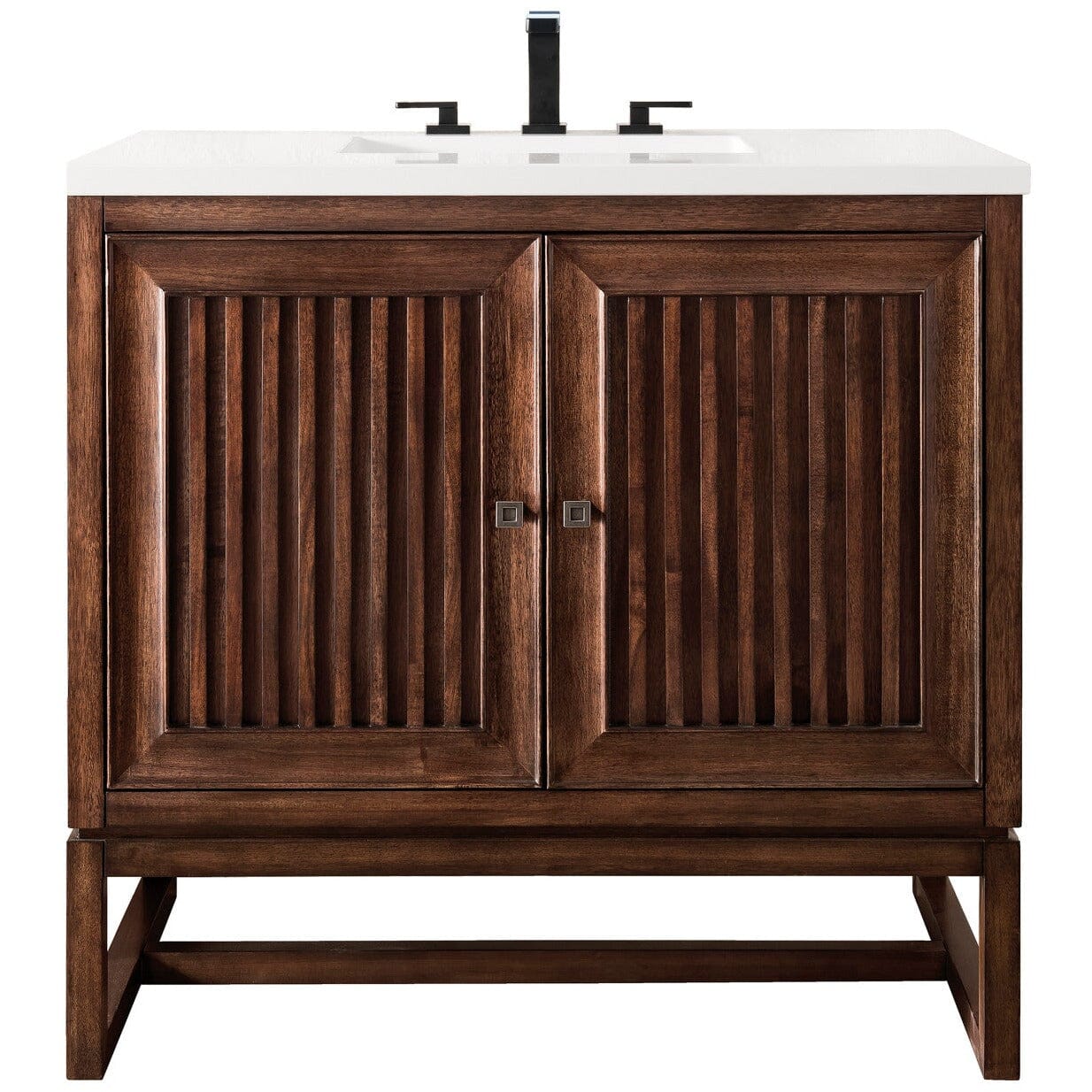 James Martin Athens 36" Single Vanity Vanity James Martin Mid Century Acacia w/ 3 CM Classic White Quartz Top 