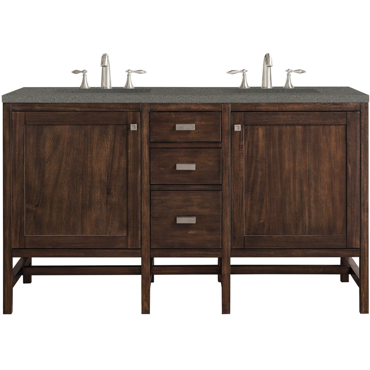 James Martin Addison 60" Double Vanity Vanity James Martin Mid Century Acacia w/ 3 CM Grey Expo Quartz Top 