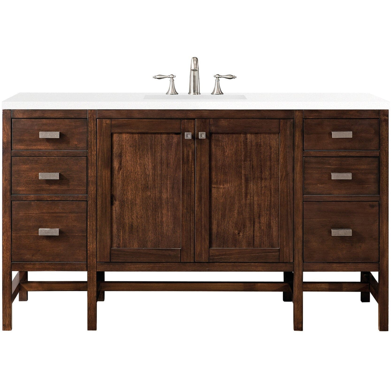 James Martin Addison 60" Single Vanity Vanity James Martin Mid Century Acacia w/ 3 CM Classic White Quartz Top 