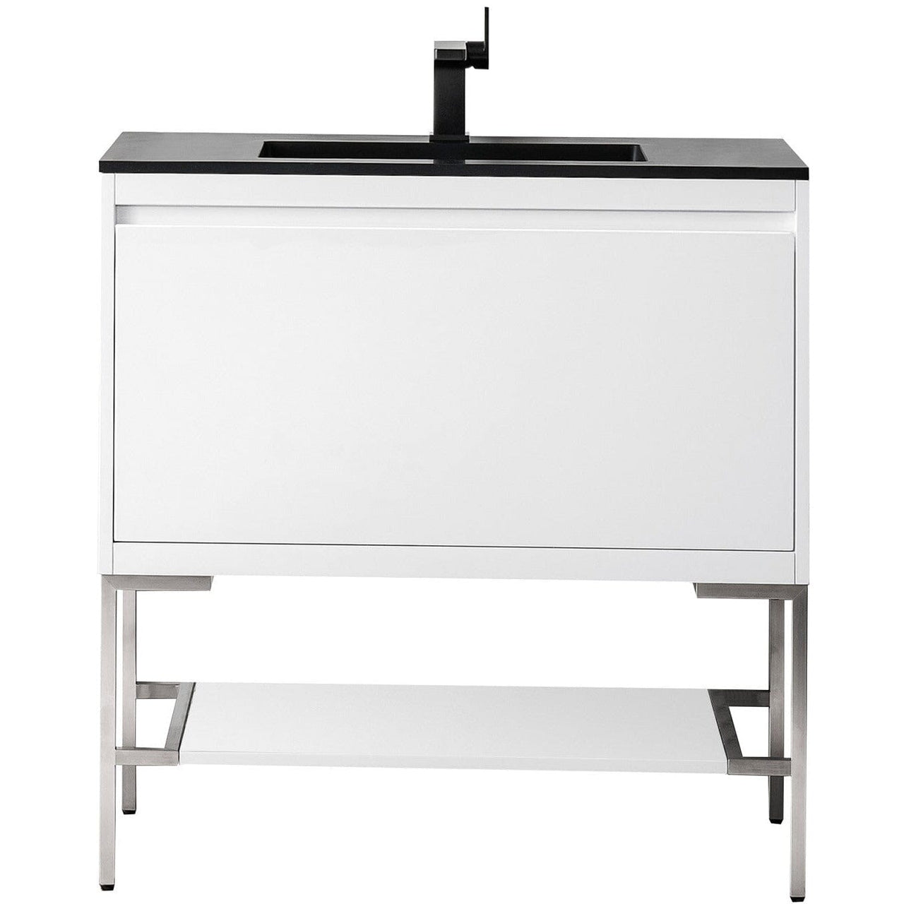 James Martin Milan 35.4" Single Vanity Vanity James Martin Glossy White - Brushed Nickel w/Charcoal Black Composite Top 