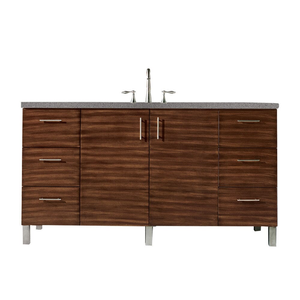 James Martin Metropolitan 60" Single Vanity Vanity James Martin American Walnut w/ 3 CM Grey Expo Quartz Top 