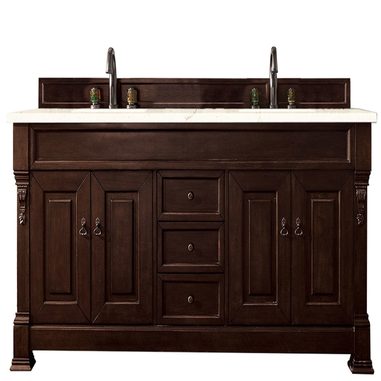 James Martin Brookfield 72" Double Vanity Vanities James Martin Burnished Mahogany w/ 3 CM Eternal Marfil Quartz Top 