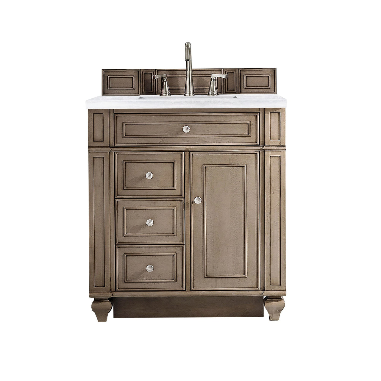 James Martin Bristol 30" Single Vanity Vanity James Martin Whitewashed Walnut w/ 3 CM Arctic Fall Solid Surface Top 