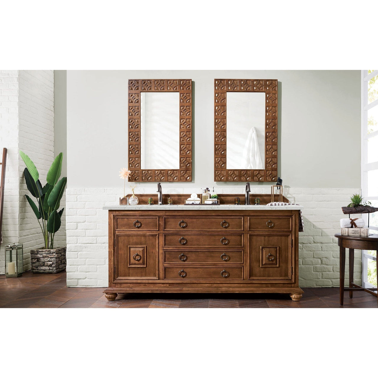 James Martin Mykonos 72" Double Vanity Vanity James Martin Cinnamon w/ 3 CM Eternal Jasmine Pearl Quartz Top 