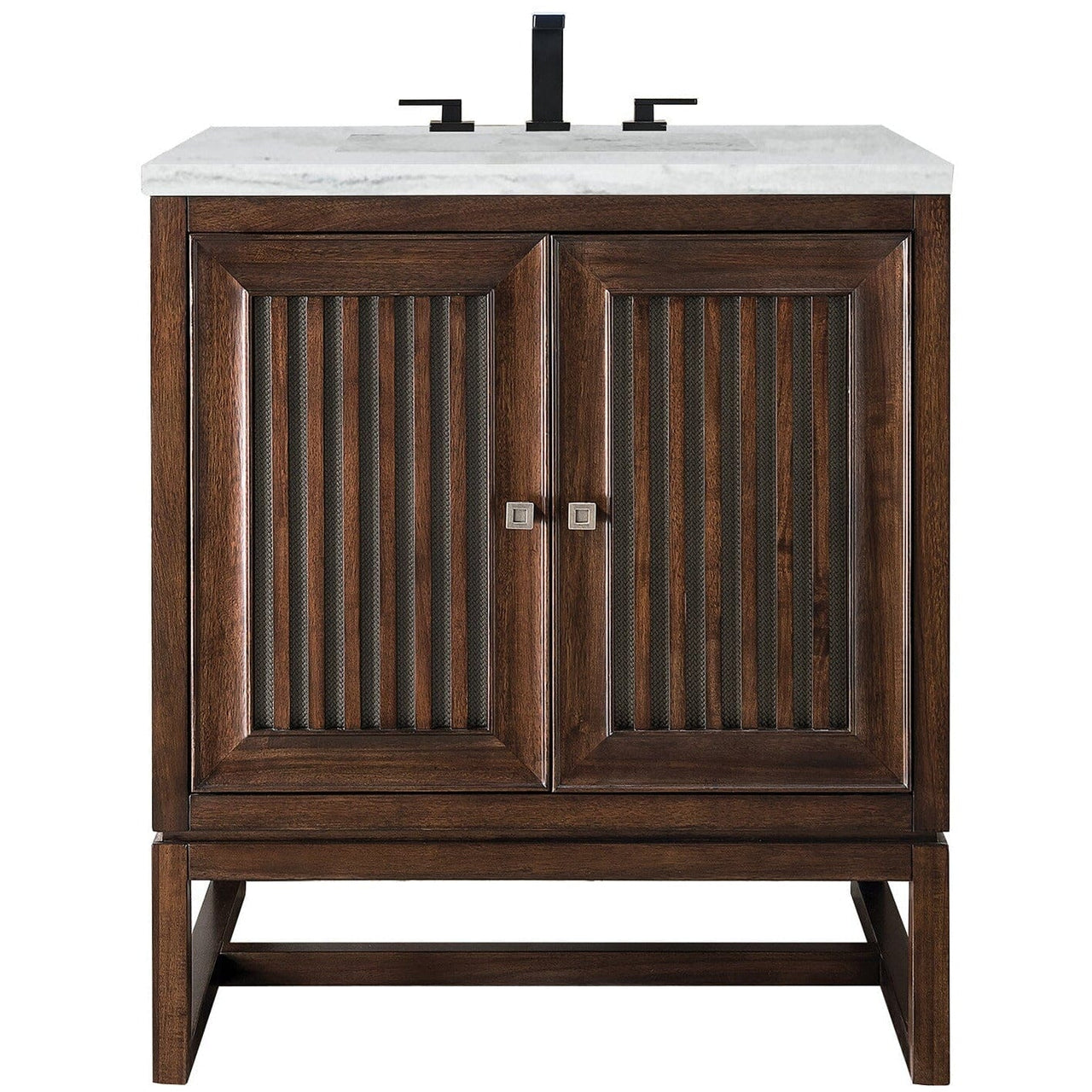 James Martin Athens 30" Single Vanity Vanity James Martin Mid Century Acacia w/ 3 CM Arctic Fall Solid Surface Countertop 