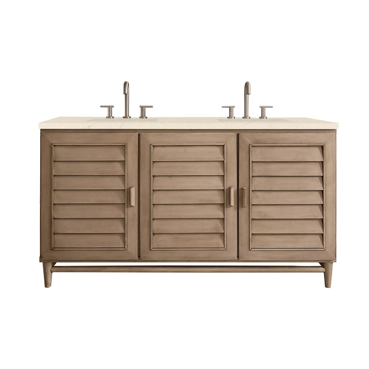 James Martin Portland 60" Double Vanity Vanity James Martin Whitewashed Walnut w/ 3 CM Eternal Marfil Quartz Top 