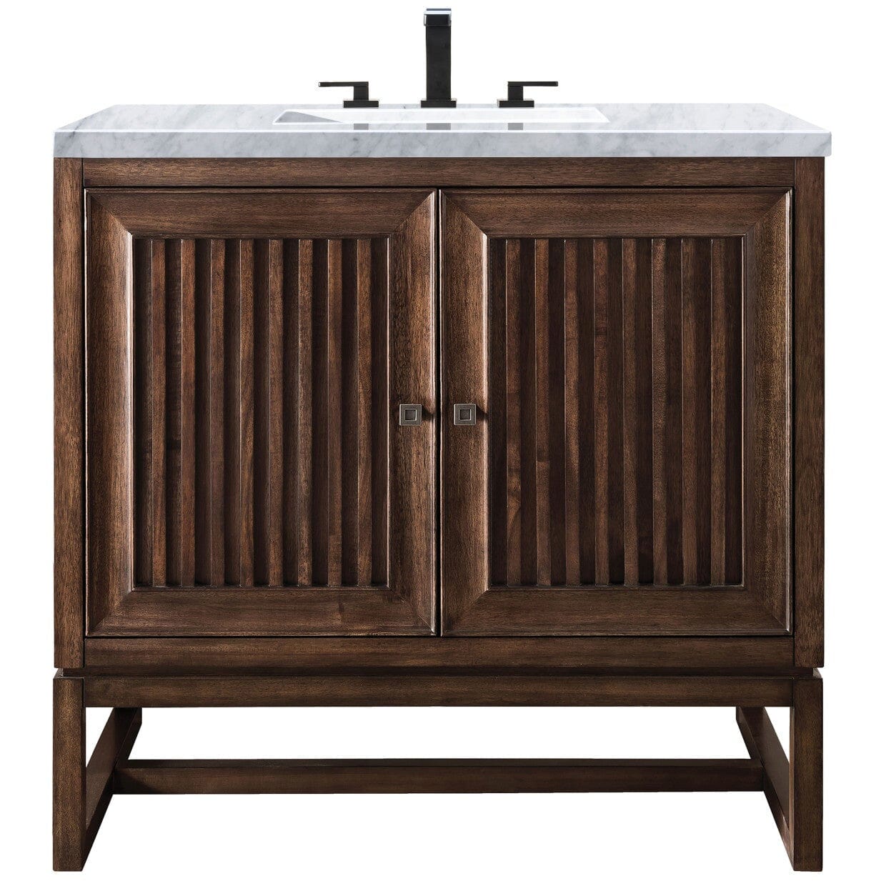 James Martin Athens 36" Single Vanity Vanity James Martin Mid Century Acacia w/ 3 CM Carrara White Top 
