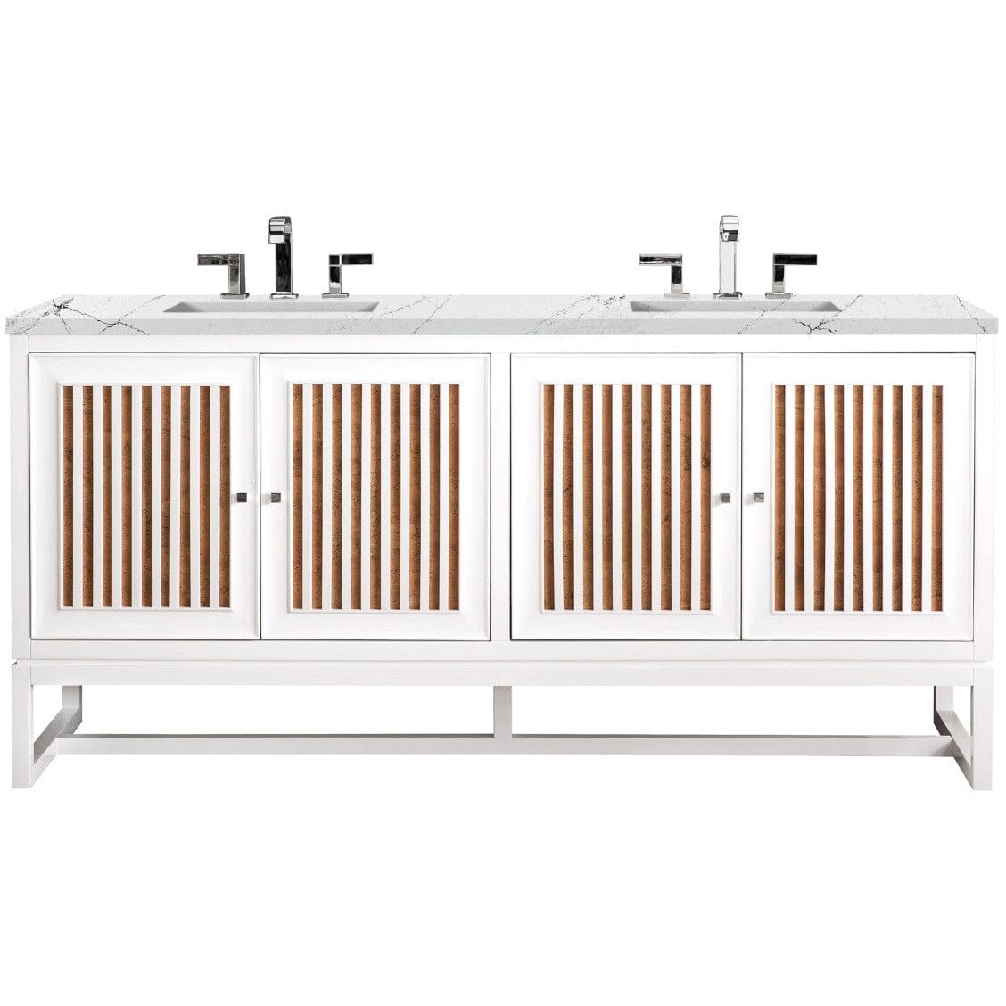 James Martin Athens 72" Double Vanity Vanity James Martin Glossy White w/ 3 CM Ethereal Noctis Top 