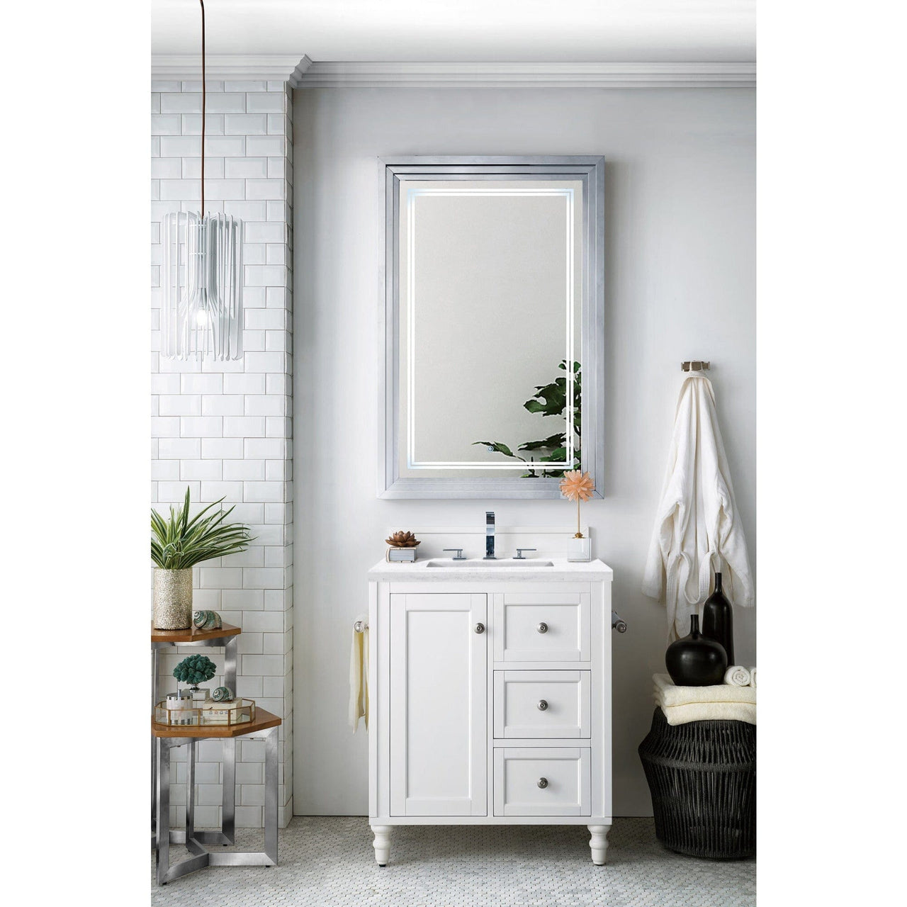 James Martin Copper Cove Encore 30" Single Vanity Vanity James Martin Bright White w/ 3 CM Arctic Fall Solid Surface Top 
