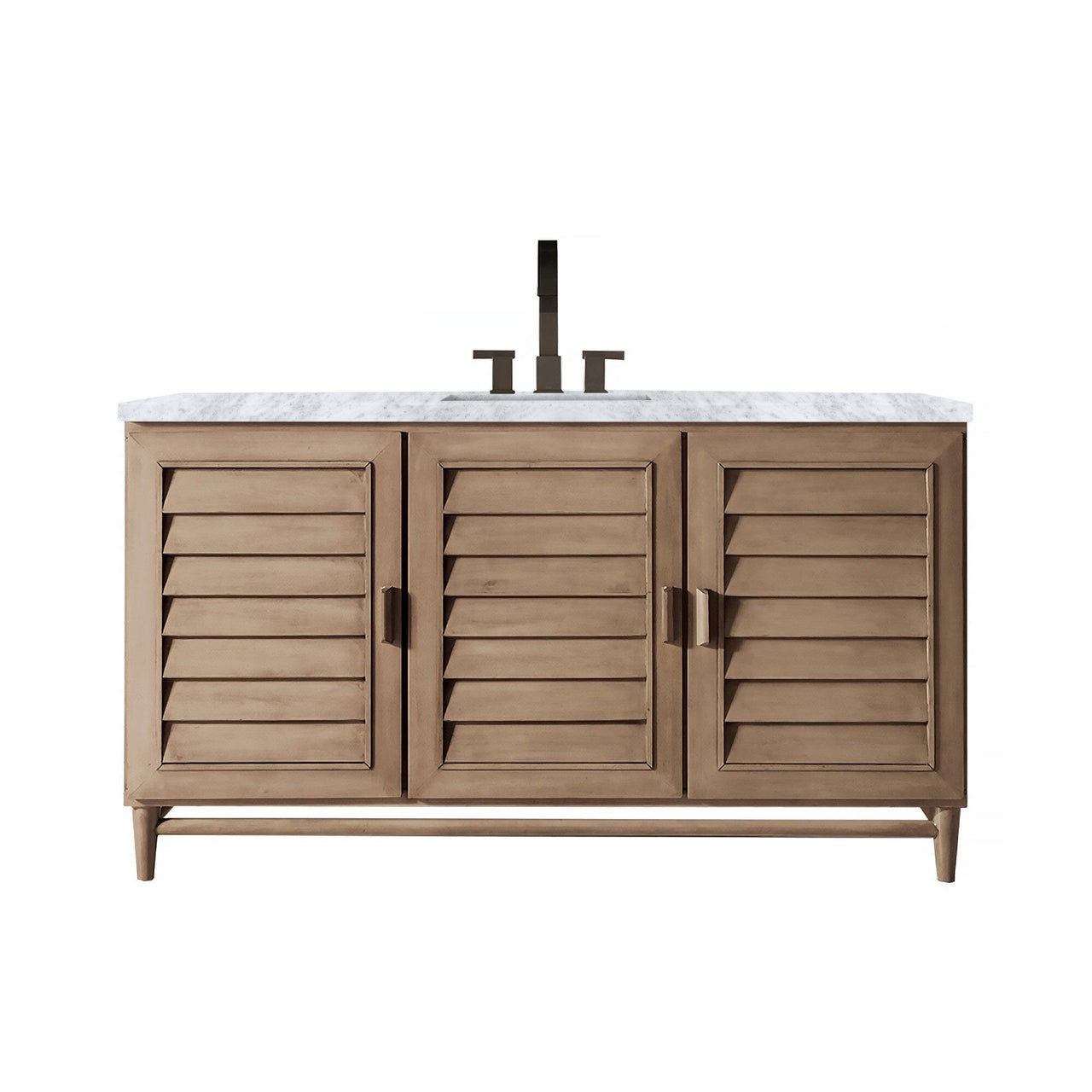 James Martin Portland 60" Single Vanity Vanity James Martin Whitewashed Walnut w/ 3 CM Carrara Marble Top 