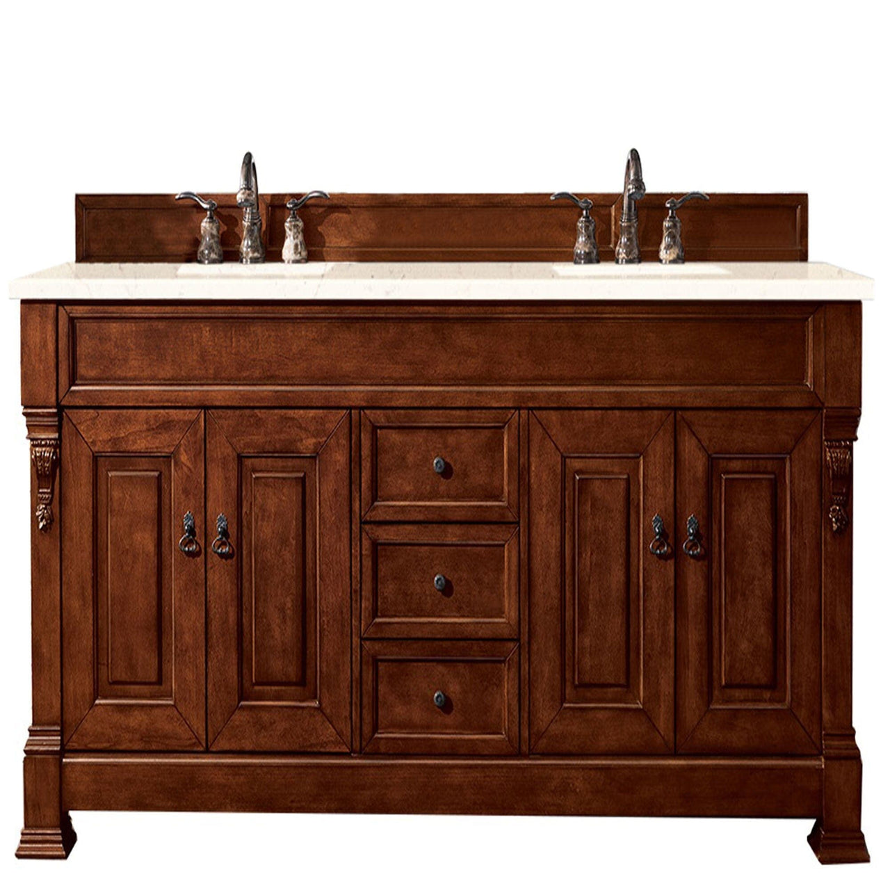 James Martin Brookfield 72" Double Vanity Vanities James Martin Warm Cherry w/ 3 CM Eternal Marfil Quartz Top 