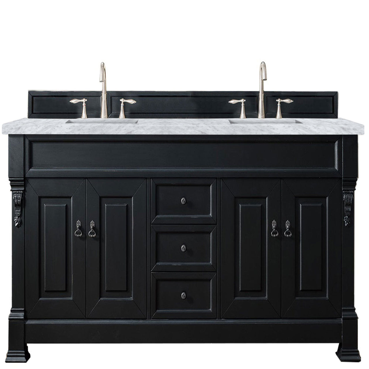 James Martin Brookfield 72" Double Vanity Vanities James Martin Antique Black w/ 3 CM Carrara Marble Top 