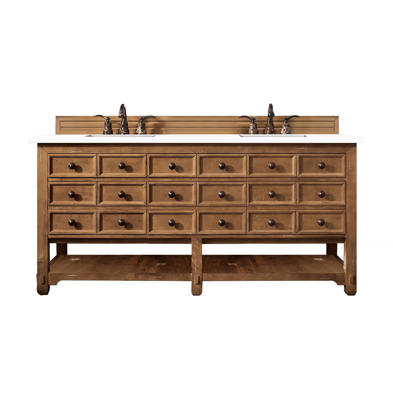 James Martin Malibu 72" Double Vanity Vanity James Martin Honey Alder w/ 3 CM Classic White Quartz Top 