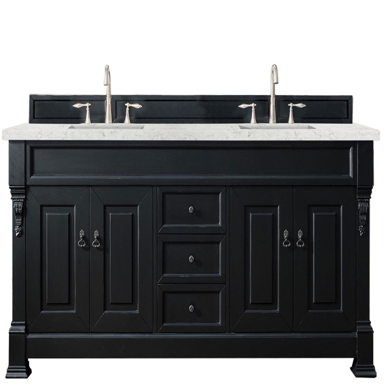 James Martin Brookfield 72" Double Vanity Vanities James Martin Antique Black w/ 3 CM Eternal Jasmine Pearl Quartz Top 